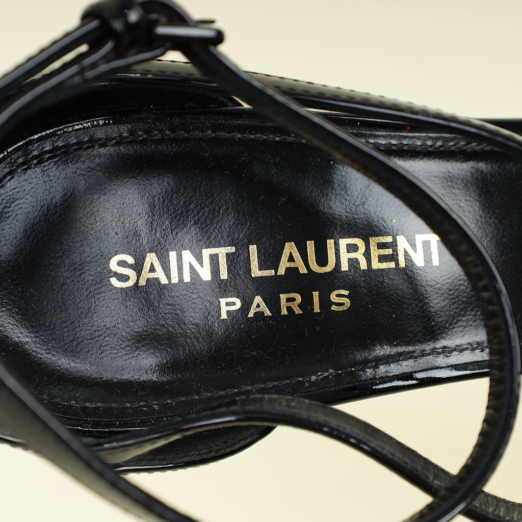 YSL Black Cassandra Ankle Strap Sandals 38