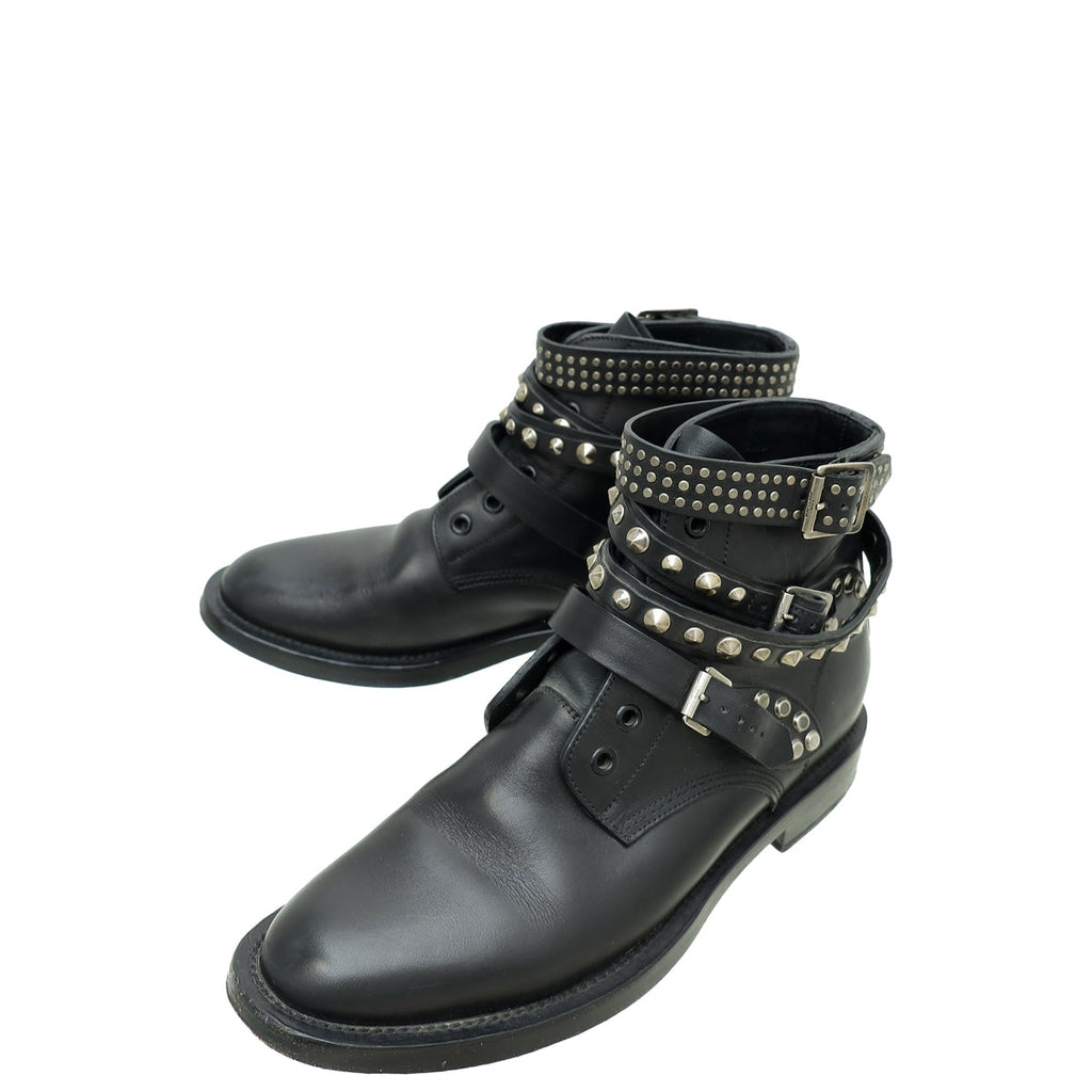 YSL Black Studded Ankle High Boots 39.5
