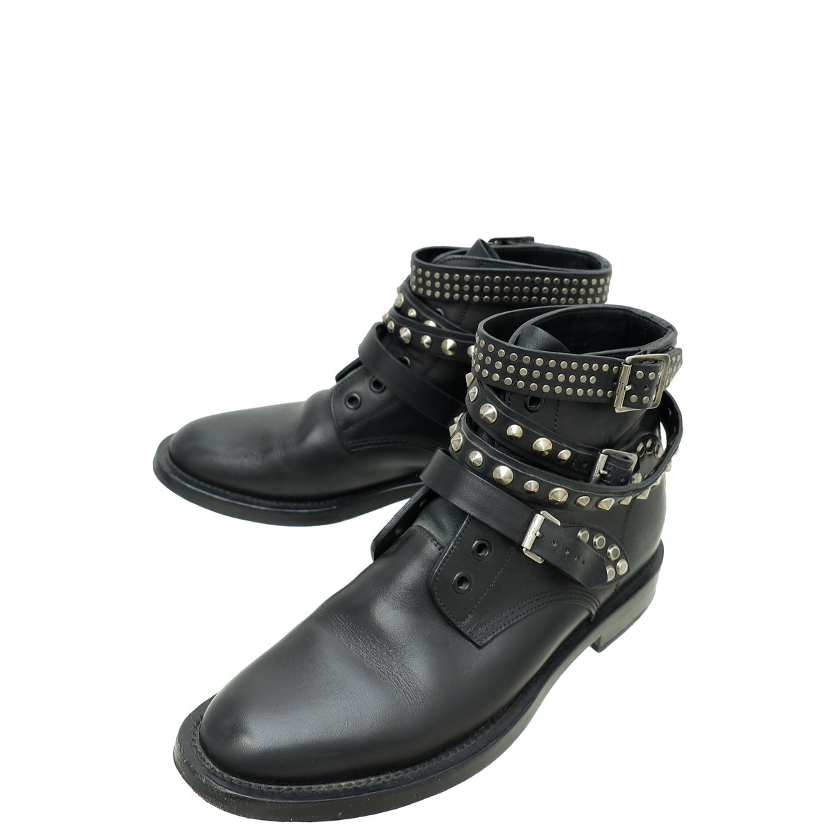 YSL Black Studded Ankle High Boots 39.5