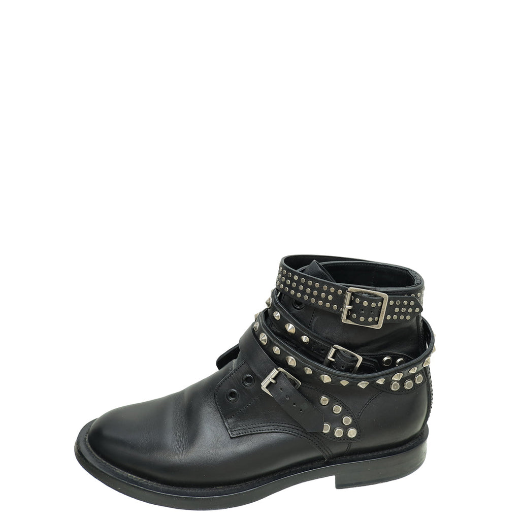 YSL Black Studded Ankle High Boots 39.5