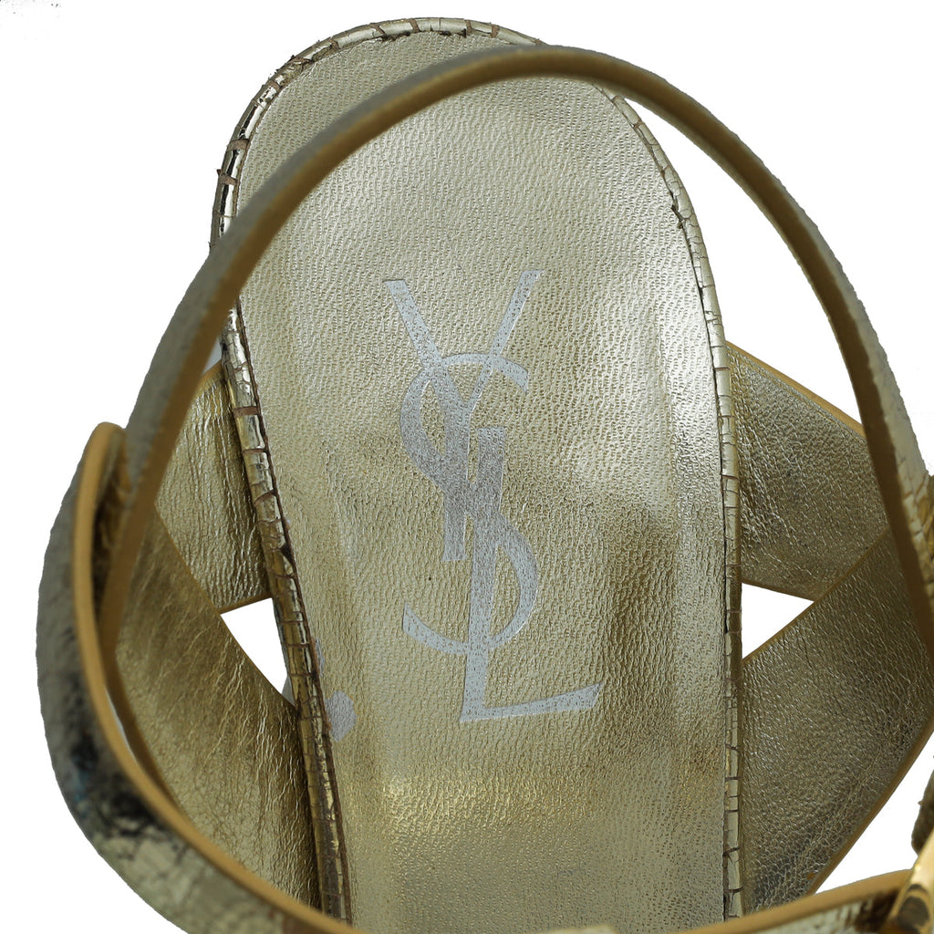 YSL Gold Tribute Laminate Sandal 39.5