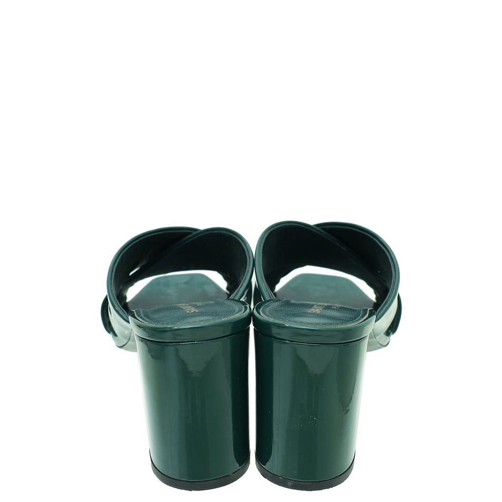 YSL Dark Green Loulou Criss Cross Sandals 39.5
