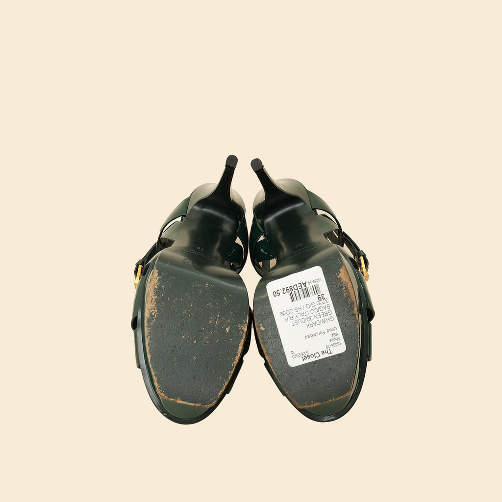 YSL Dark Green Tribute Sandal 39