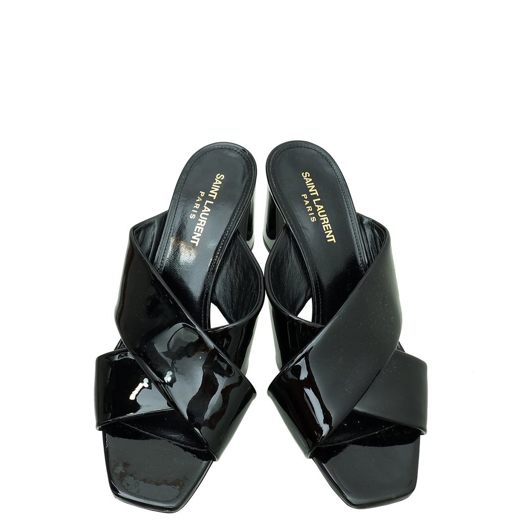 YSL Black Loulou Criss Cross Mules 39