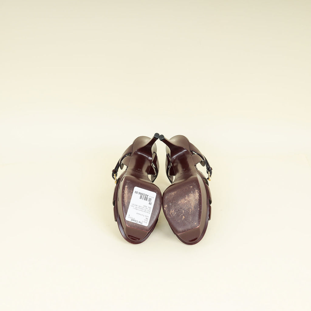 YSL Burgundy Tribute Heeled Sandals 39