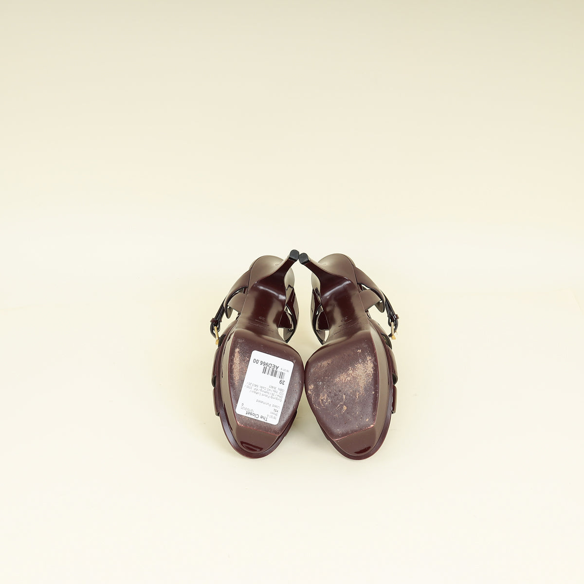 YSL Burgundy Tribute Heeled Sandals 39