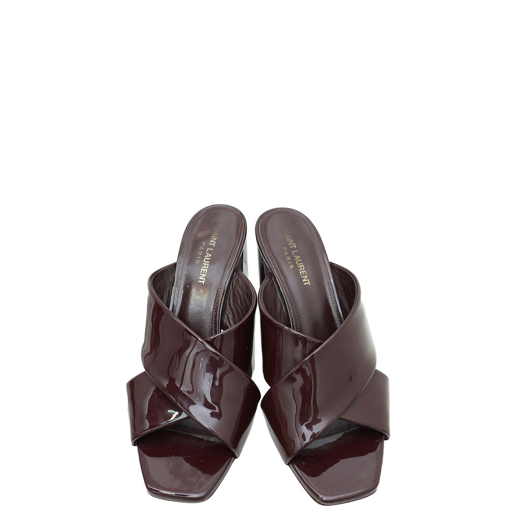 YSL Burgundy Loulou Criss Cross Sandals 39