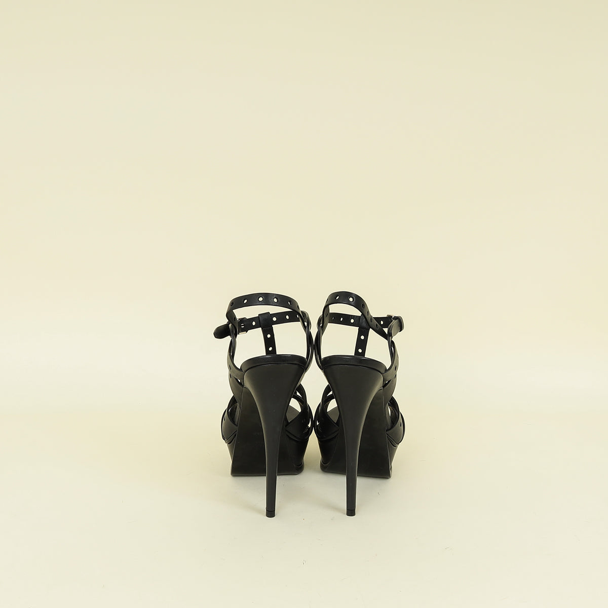 YSL Black Perforated High Heeled Platform Tribute Sandals 39
