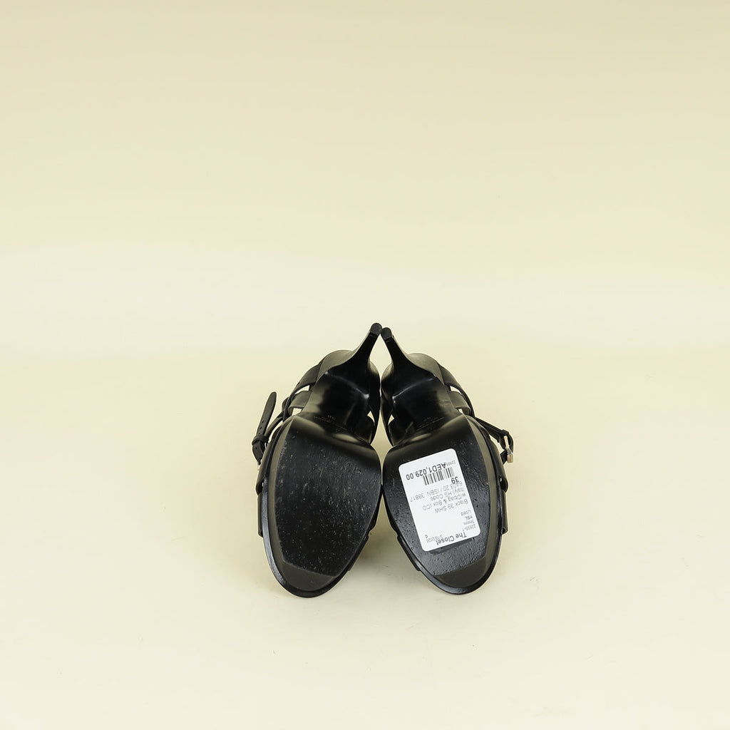 YSL Black Perforated High Heeled Platform Tribute Sandals 39