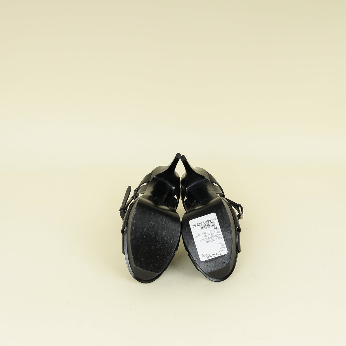 YSL Black Perforated High Heeled Platform Tribute Sandals 39