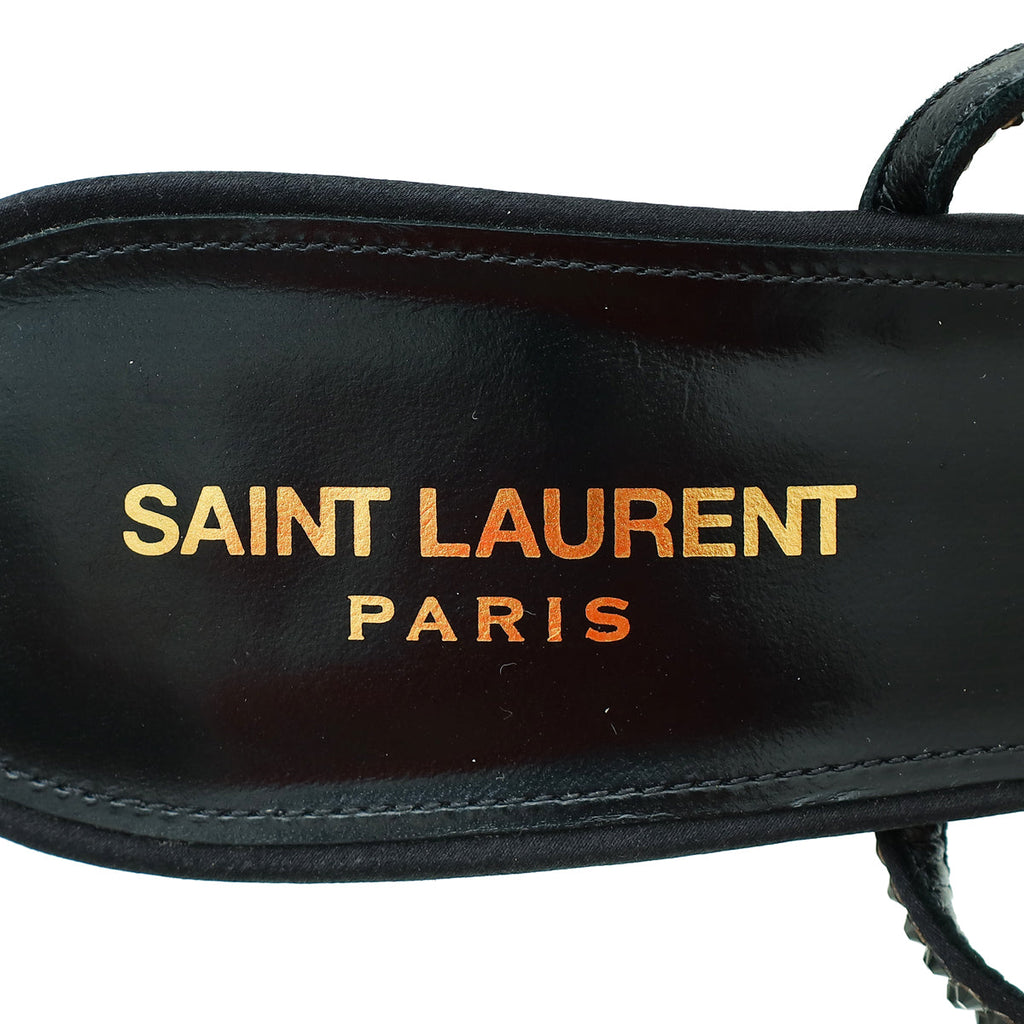 YSL Black Satin Opyum Embellished Crystal Sandal 39
