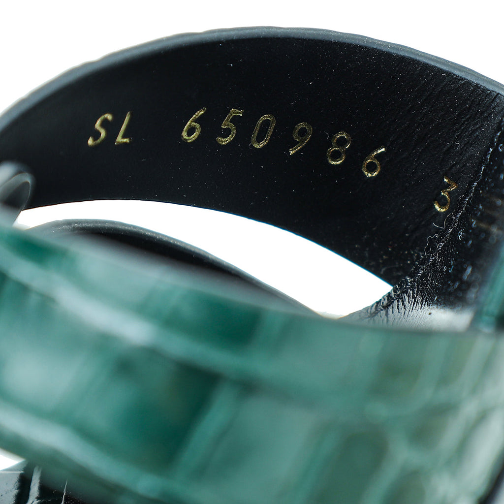 YSL Green Croc Embossed Tribute Heeled Mules 39