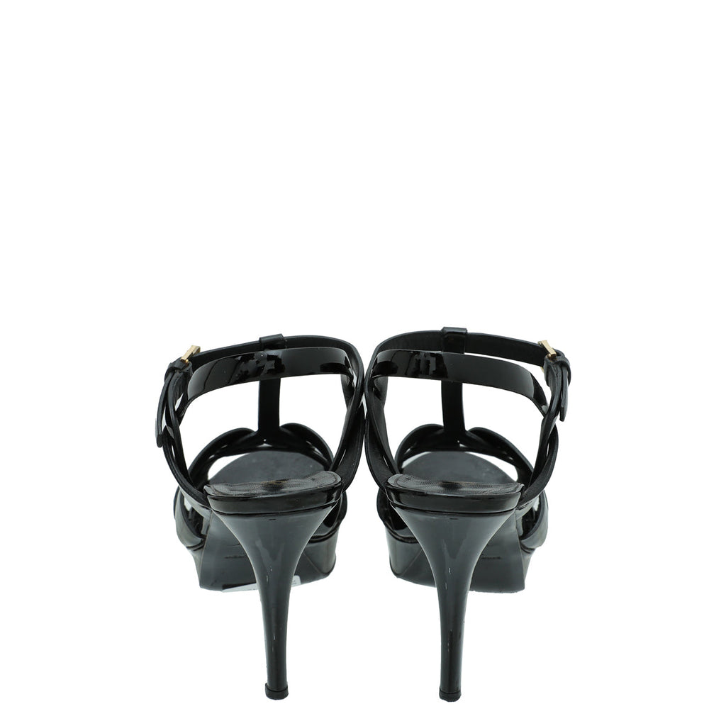 YSL Black Mid Heel Tribute Sandals 39