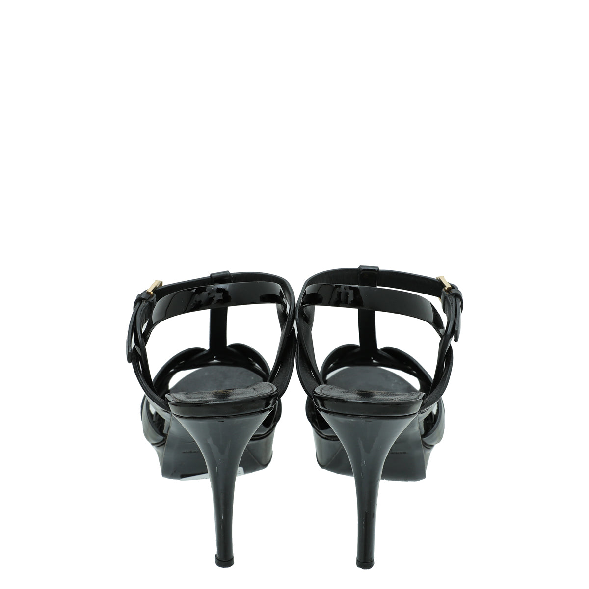 YSL Black Mid Heel Tribute Sandals 39