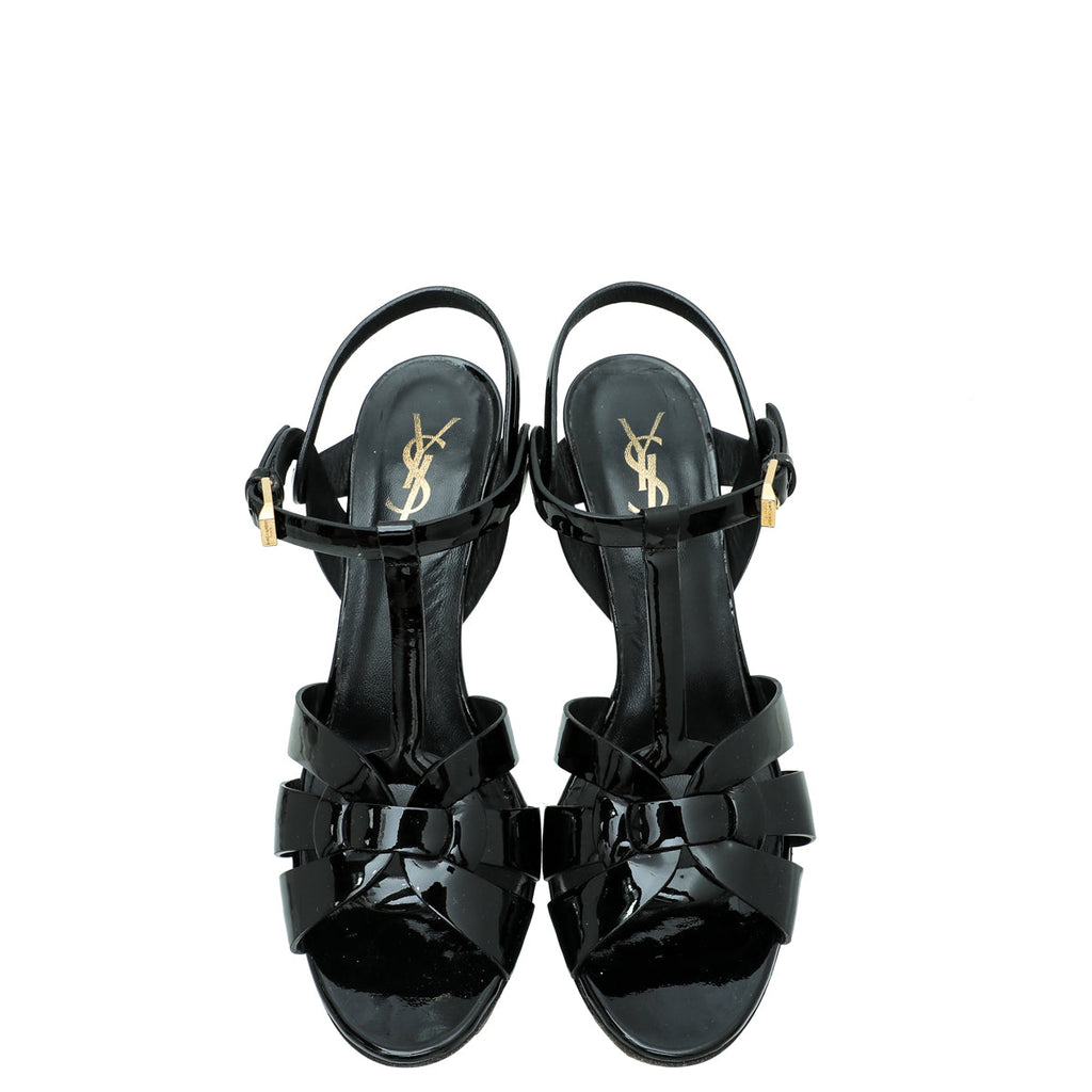 YSL Black Mid Heel Tribute Sandals 39