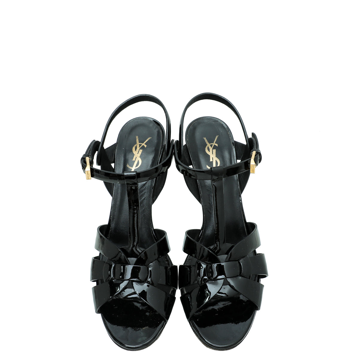 YSL Black Mid Heel Tribute Sandals 39