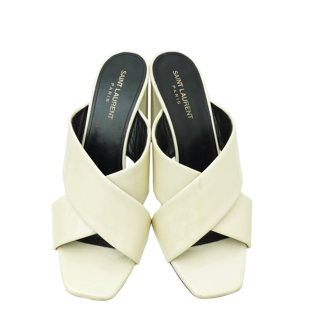 YSL Vintage White Loulou Criss Cross Mules 40