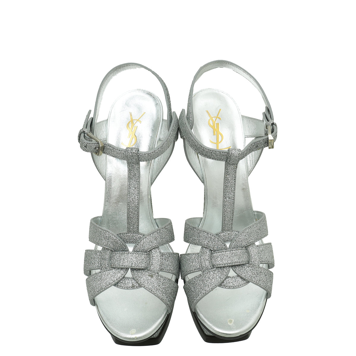 YSL Silver Glitter Tribute Moon Sandal 40