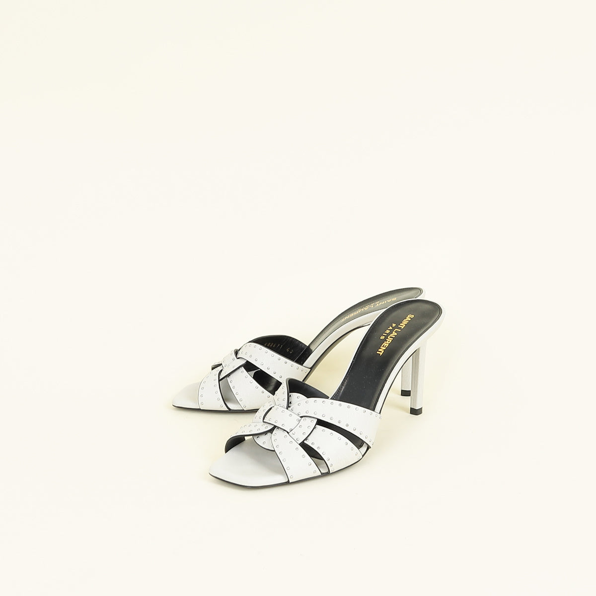 YSL Light Grey Tribute Studs Mules 40
