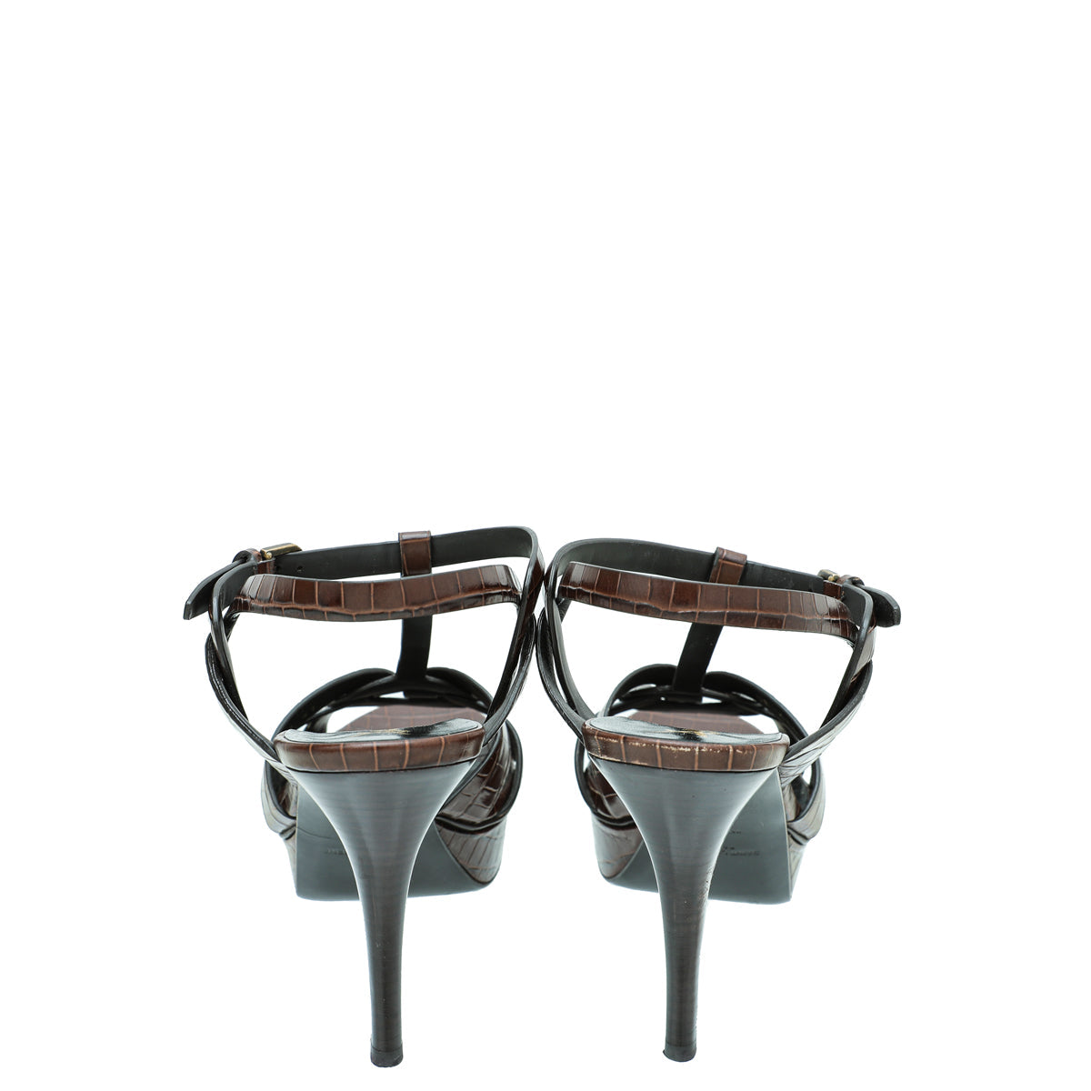 YSL Brown Croc Embossed Mid Heel Tribute Sandals 41