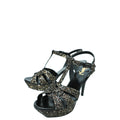 YSL Black Glitter Calfskin Ayers Mid Heel Tribute Sandals 41