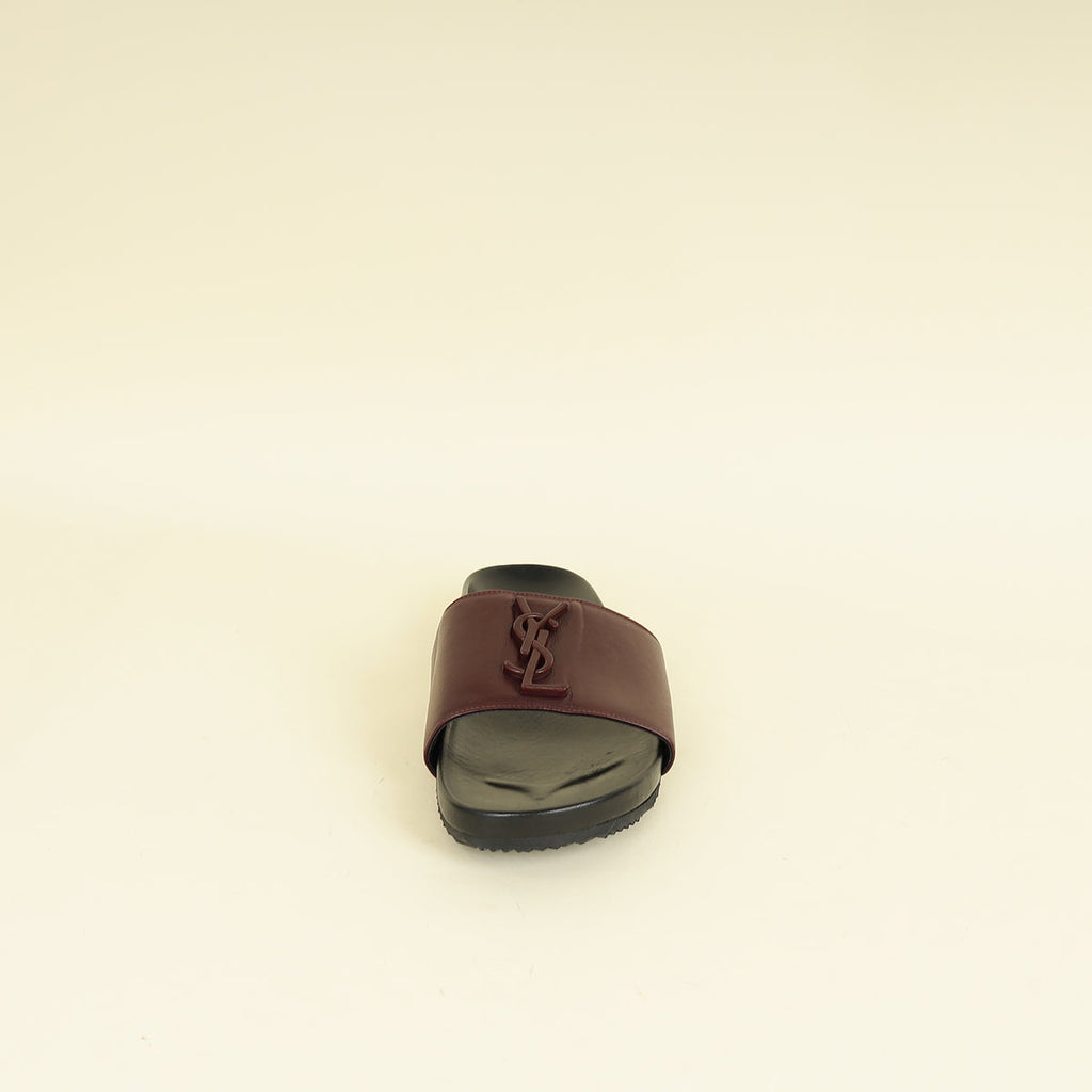YSL Burgundy Joan Slide Sandals 41