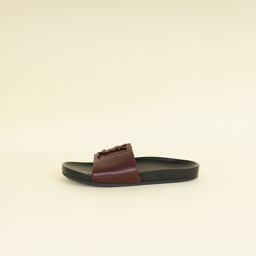 YSL Burgundy Joan Slide Sandals 41