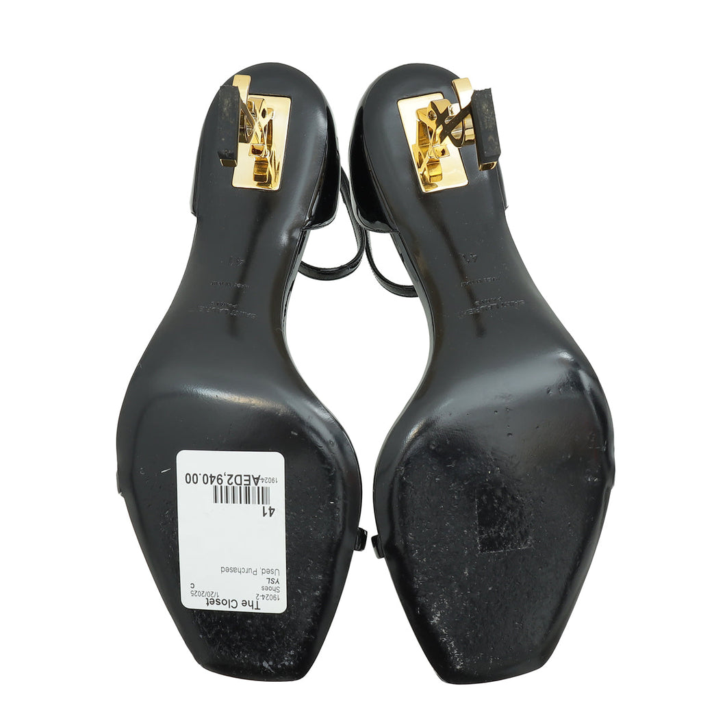 YSL Black Opyum Ankle Strap Sandal 41