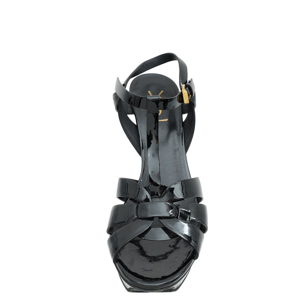 YSL Black Mid Heel Tribute Sandals 41