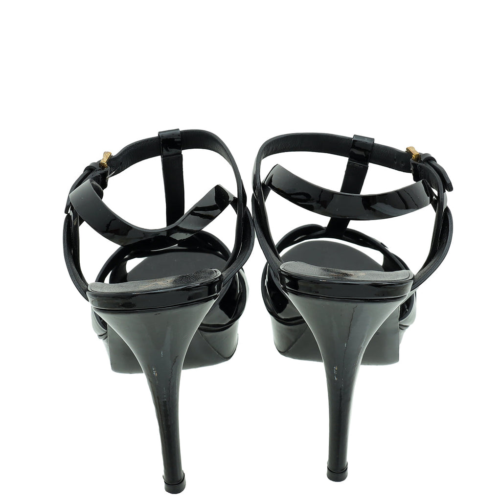 YSL Black Mid Heel Tribute Sandals 41