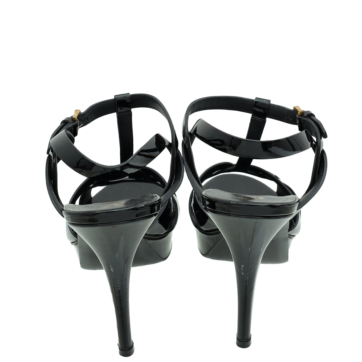 YSL Black Mid Heel Tribute Sandals 41