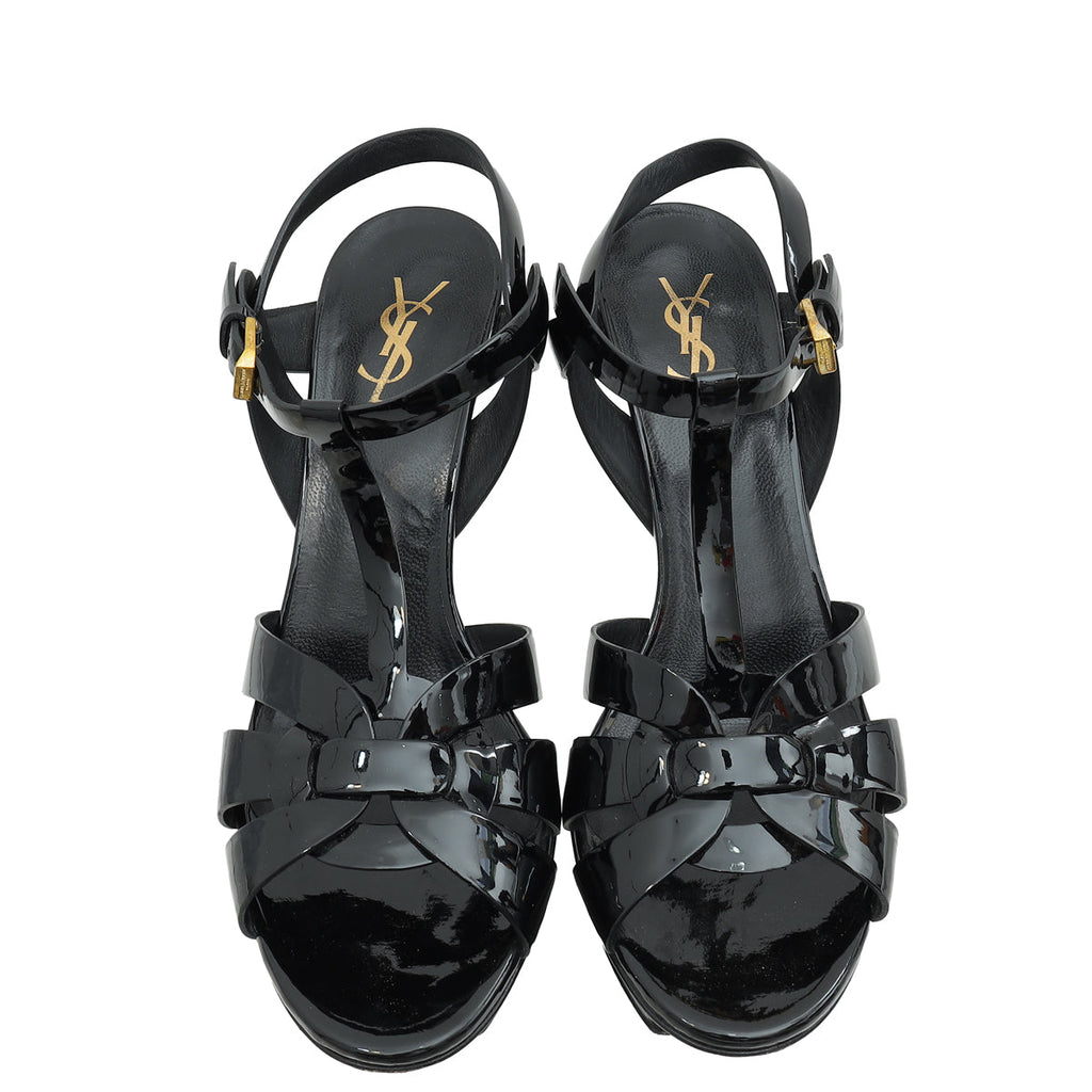 YSL Black Mid Heel Tribute Sandals 41