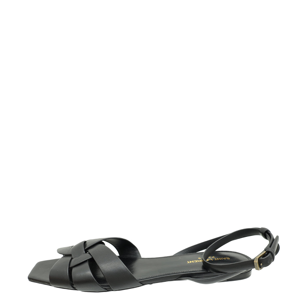 YSL Black Tribute Ankle Strap Flat Sandals 42
