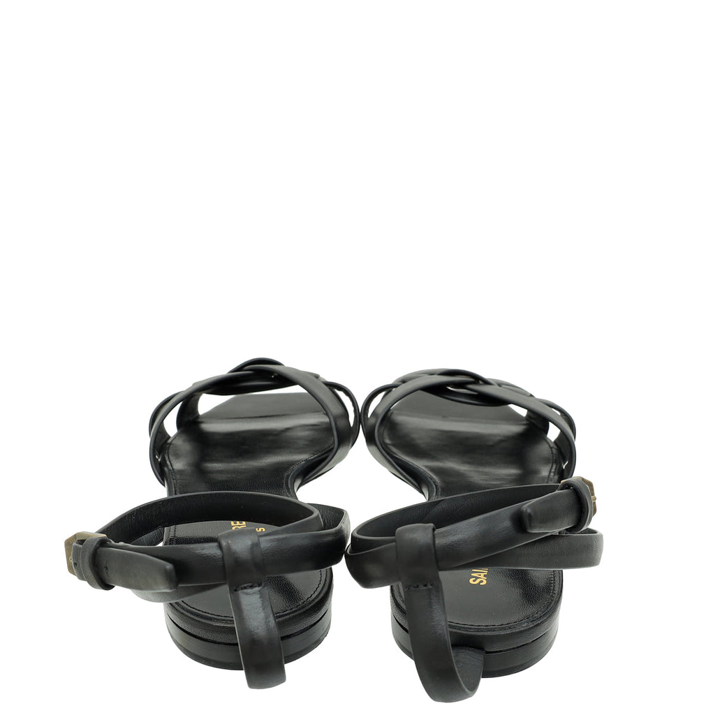 YSL Black Tribute Ankle Strap Flat Sandals 42