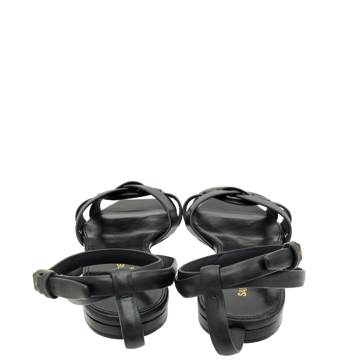 YSL Black Tribute Ankle Strap Flat Sandals 42