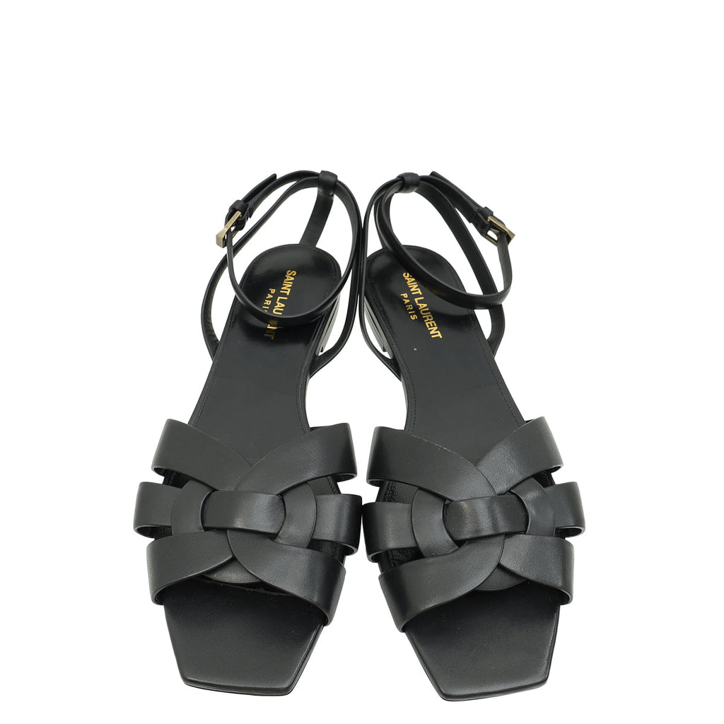 YSL Black Tribute Ankle Strap Flat Sandals 42