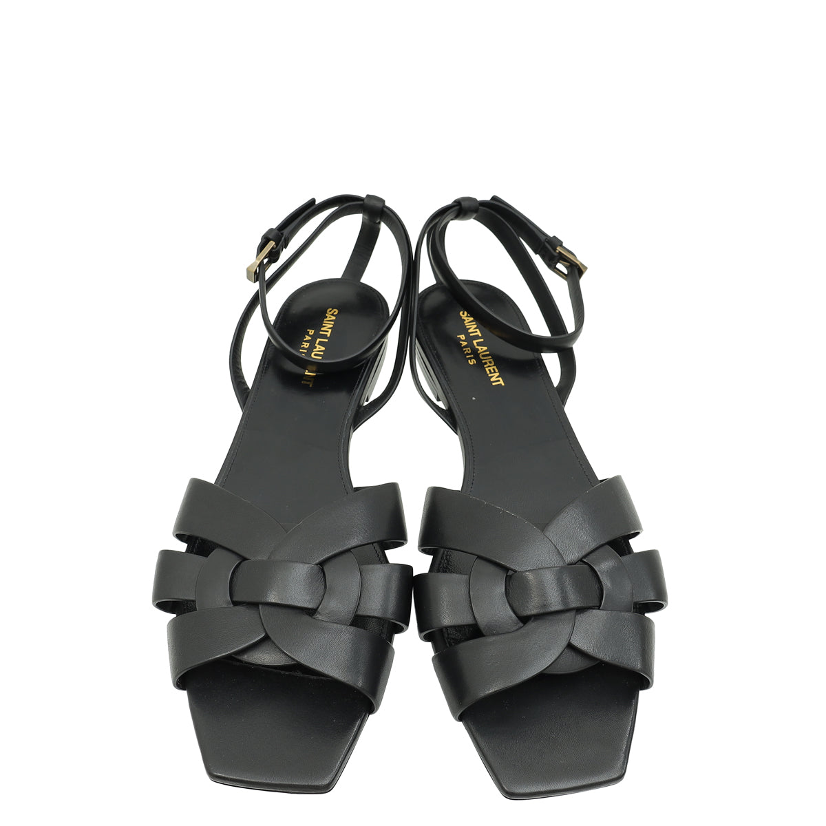 YSL Black Tribute Ankle Strap Flat Sandals 42