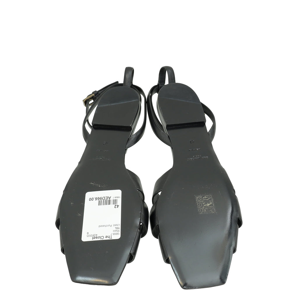 YSL Black Tribute Ankle Strap Flat Sandals 42