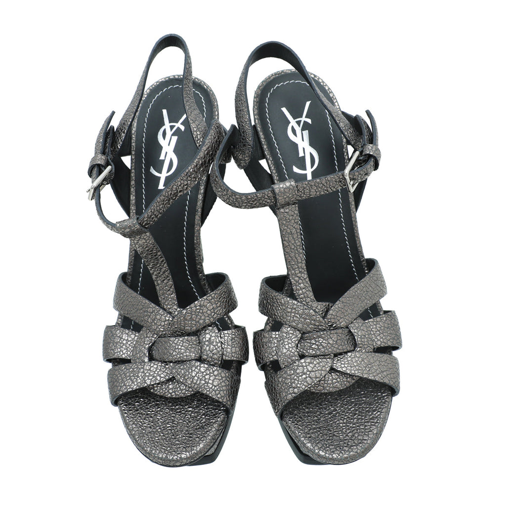 YSL Metallic Asphalt Tribute Sandal 38