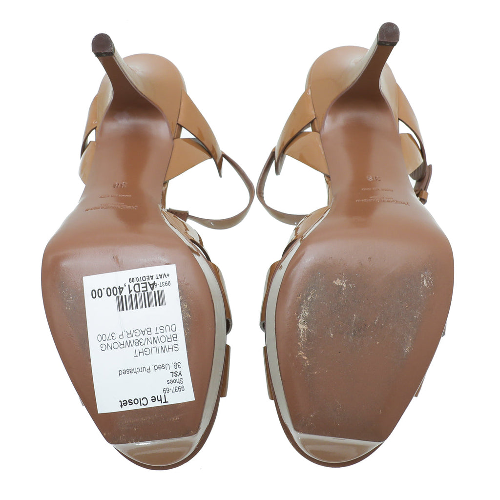 YSL Light Brown Tribute High Heel Sandals 38