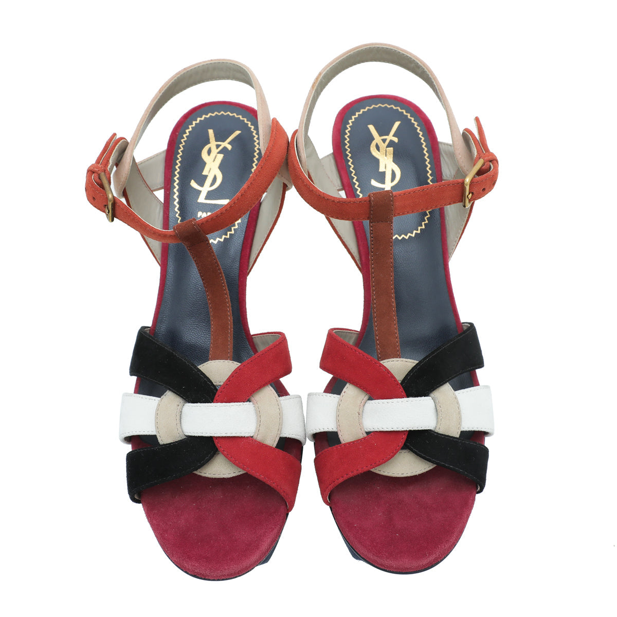 YSL Multicolor Suede Tribute Platform Sandal 38