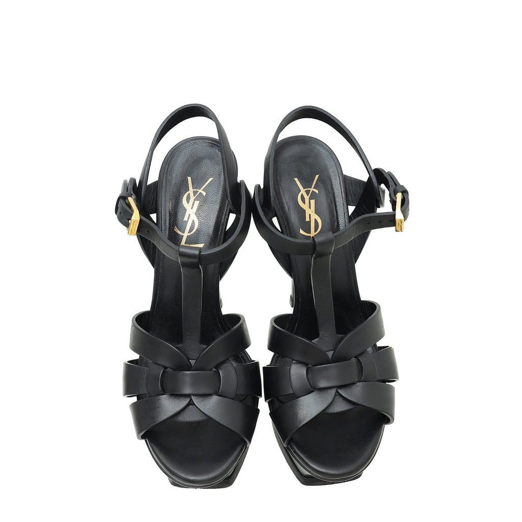 YSL Black Tribute Platform High Heeled Sandal 35