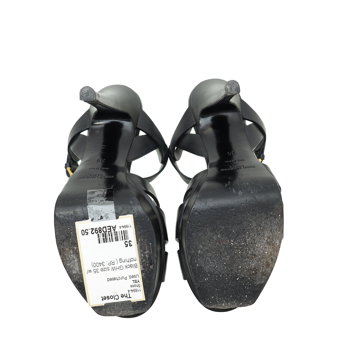 YSL Black Tribute Platform High Heeled Sandal 35