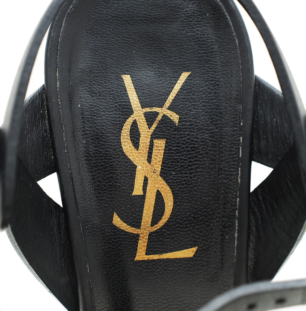 YSL Black Tribute Platform High Heeled Sandal 35