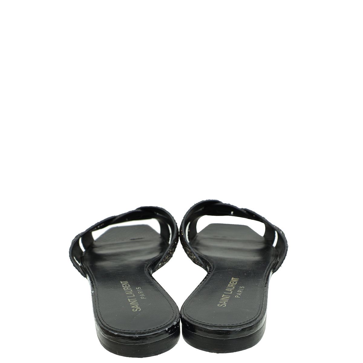 YSL Black Coarse Glitter Tribute Flat Mules 36.5