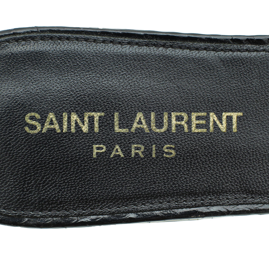 YSL Black Coarse Glitter Tribute Flat Mules 36.5