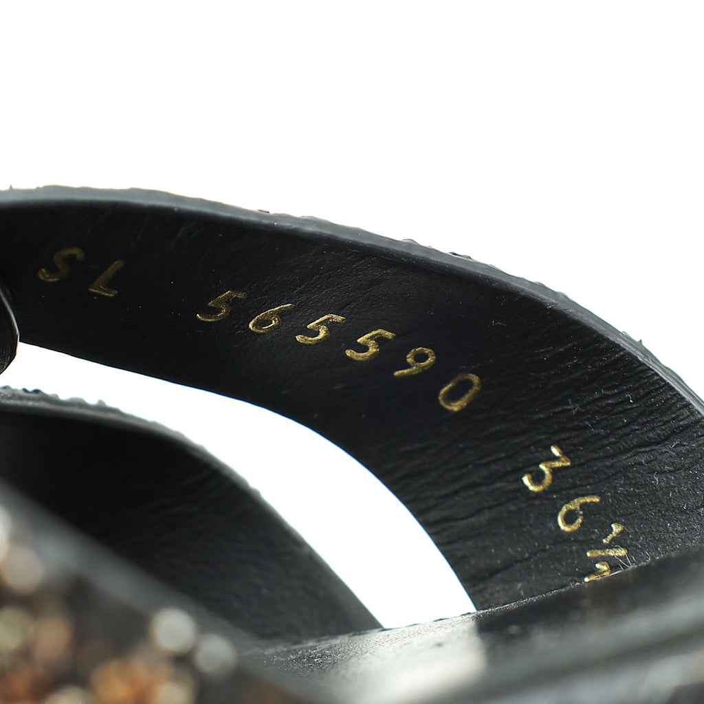YSL Black Coarse Glitter Tribute Flat Mules 36.5