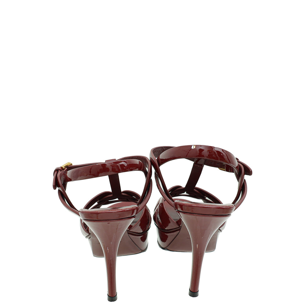 YSL Dark Red Mid Heel Tribute Sandals 36.5
