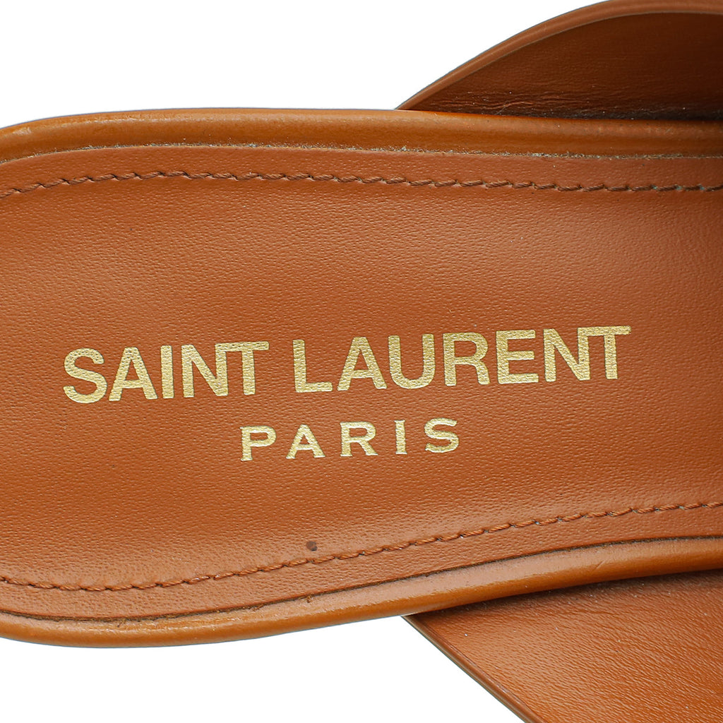 YSL Brown Loulou Criss Cross Mules 37.5