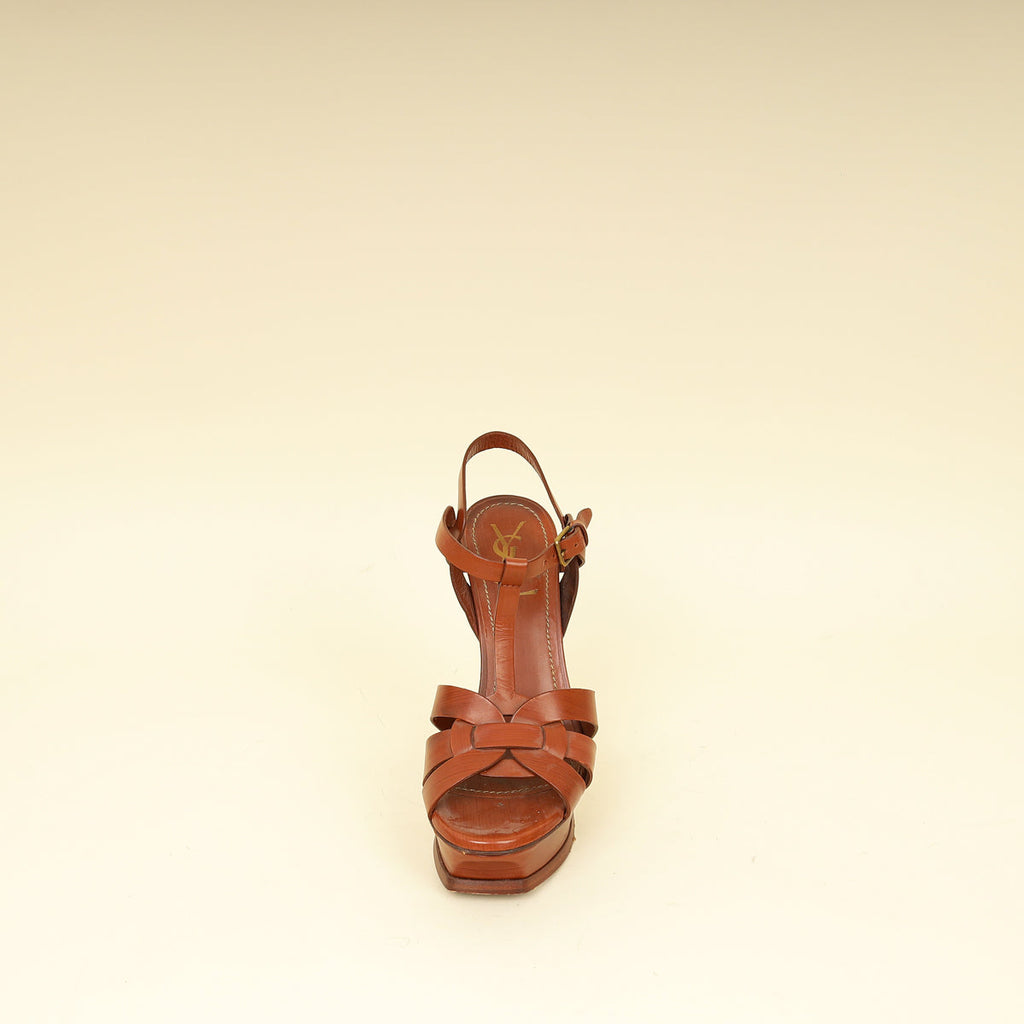 YSL Brown High Heeled Tribute Sandals 37.5